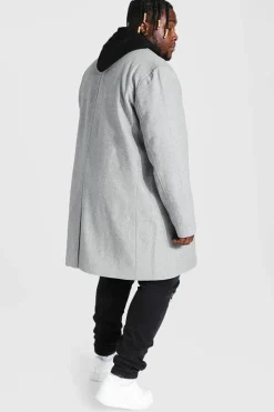 Plus Single Breasted Wool Look Overcoat in Grey