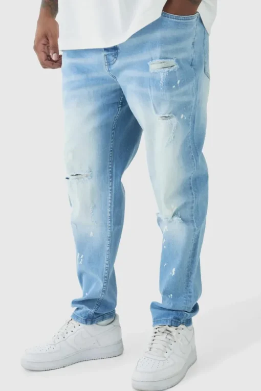 Plus Skinny All Over Ripped Bleached Paint Splatter Jeans