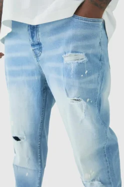 Plus Skinny All Over Ripped Bleached Paint Splatter Jeans