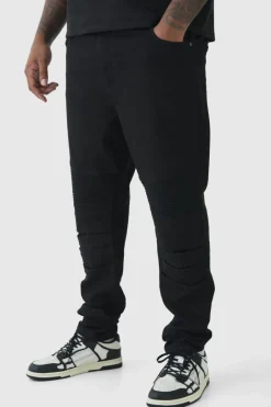 Plus Skinny Biker Panel Jeans in True Black