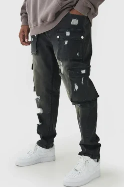 Plus Skinny Fit Ripped Cargo Jeans