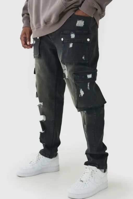 Plus Skinny Fit Ripped Cargo Jeans