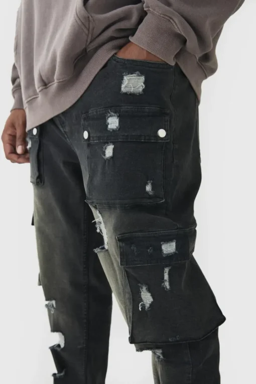 Plus Skinny Fit Ripped Cargo Jeans