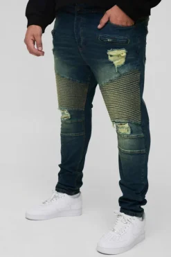 Plus Skinny Stretch Ripped Distressed Biker Jeans