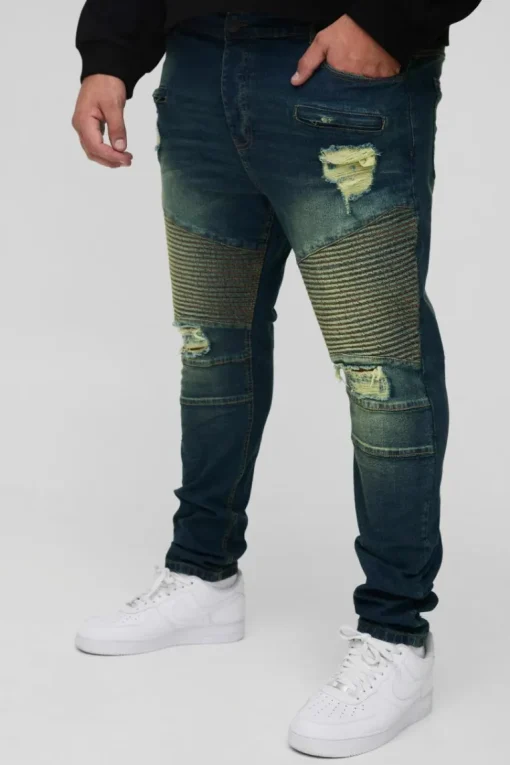 Plus Skinny Stretch Ripped Distressed Biker Jeans