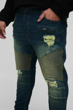 Plus Skinny Stretch Ripped Distressed Biker Jeans