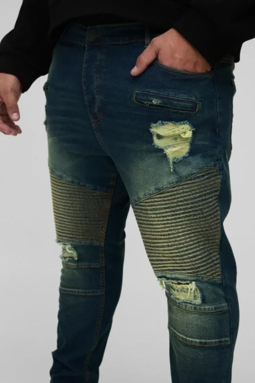 Plus Skinny Stretch Ripped Distressed Biker Jeans
