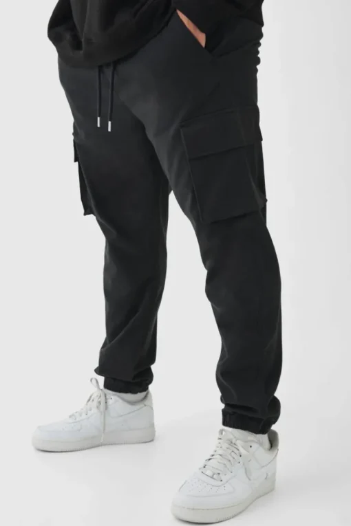 Plus Slim Fit Elasticated Waist Cuffed Cargo Trousers