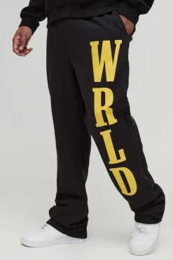 Plus Slim Stacked Wrld Print Gusset Jogger