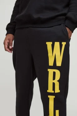 Plus Slim Stacked Wrld Print Gusset Jogger