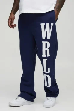 Plus Slim Stacked Wrld Print Gusset Jogger