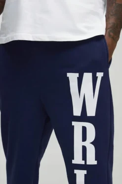 Plus Slim Stacked Wrld Print Gusset Jogger