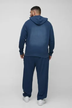 Plus Spray Wash Waffle Graphic Zip Up Hoodie