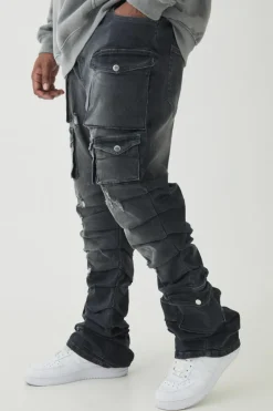 Plus Stacked Multi Cargo Pocket Flared Jeans