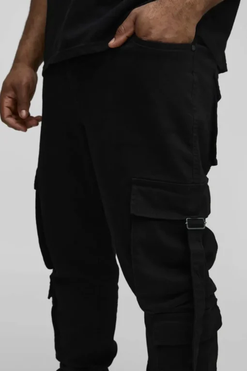 Plus Stretch Skinny Cargo Pocket Detail Jeans In True Black