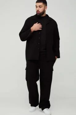 Plus Stretch Utility Pocket Shirt and Cargo Trouser Set in Black