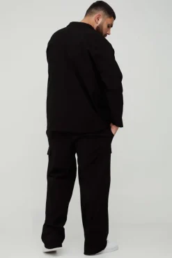 Plus Stretch Utility Pocket Shirt and Cargo Trouser Set in Black