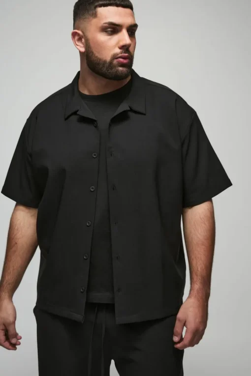 Plus Stretch Woven Boxy Revere Shirt