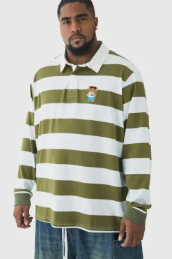 Plus Stripe Embroidered Rugby Polo