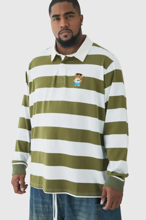 Plus Stripe Embroidered Rugby Polo
