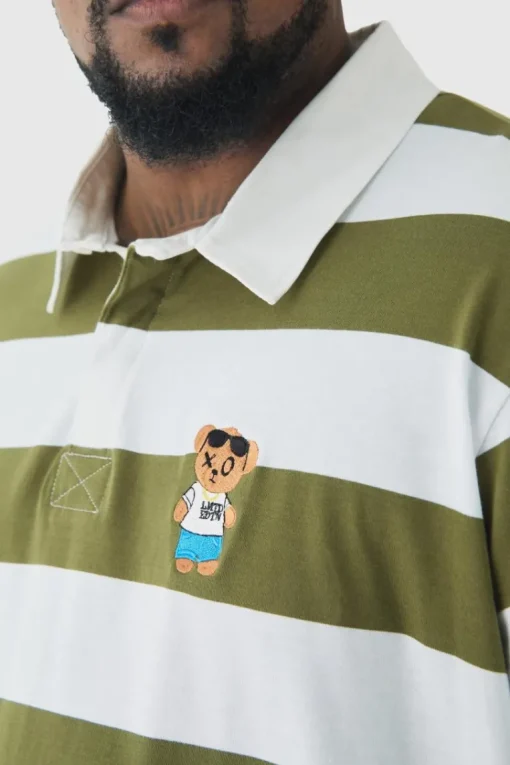 Plus Stripe Embroidered Rugby Polo