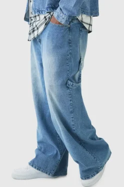 Plus Washed Adjustable Waist Baggy Carpenter Jeans