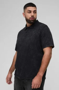Plus Washed Polo in Black