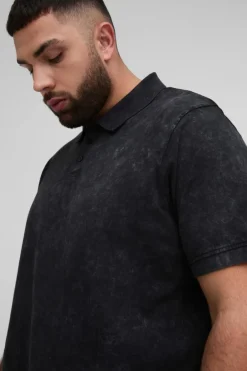 Plus Washed Polo in Black