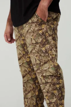 Plus Washed Ripstop Stacked Zip Hem Forest Camo Cargo Trousers