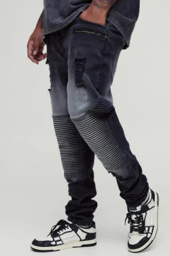 Plus Washed Zip Biker Distressed Skinny Jeans