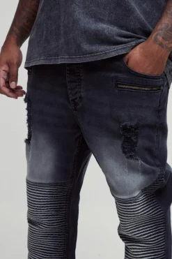 Plus Washed Zip Biker Distressed Skinny Jeans