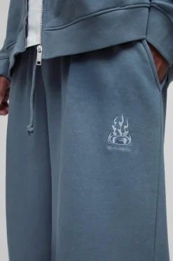 Plus Wide Leg Embroidered Spray Wash Jogger