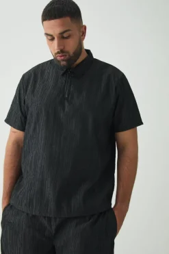 Plus Woven Rib Texture Shirt and Trouser Set