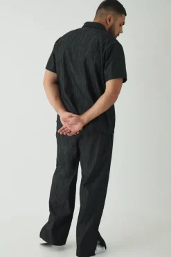 Plus Woven Rib Texture Shirt and Trouser Set