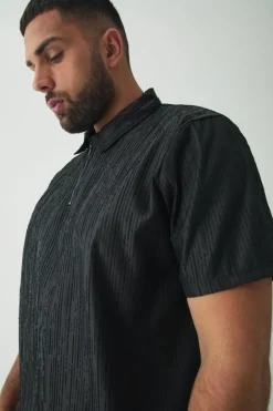 Plus Woven Rib Texture Shirt and Trouser Set
