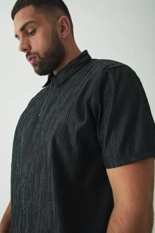 Plus Woven Rib Texture Shirt and Trouser Set