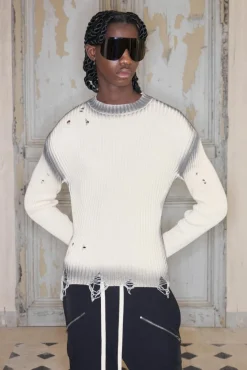 Premium Muscle Fit Distressed Knitted Jumper