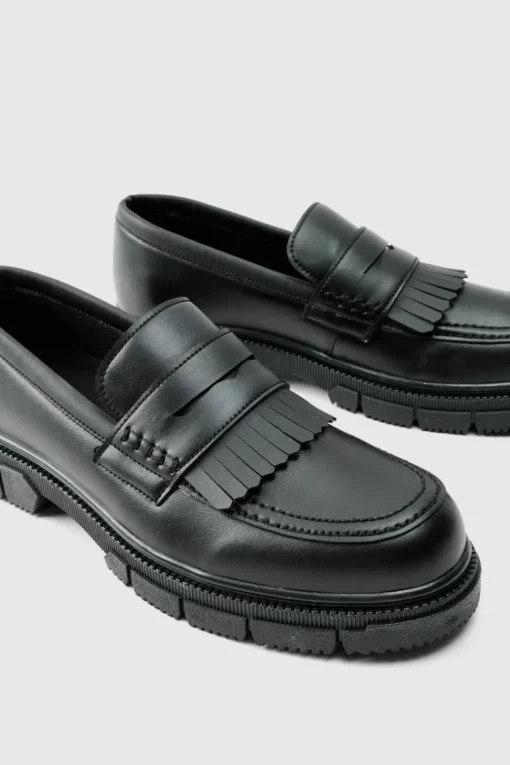 Pu Chunky Sole Tassel Loafer In Black