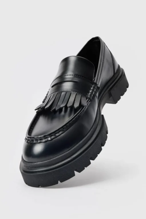 Pu Chunky Sole Tassel Loafer In Black