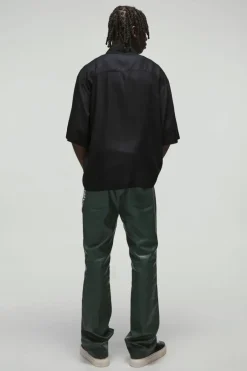 PU Fixed Waist Slim Flare Zip Trousers