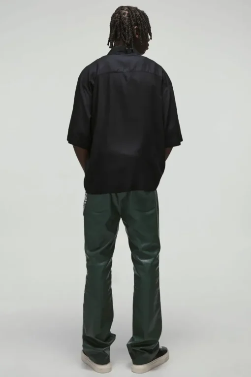 PU Fixed Waist Slim Flare Zip Trousers