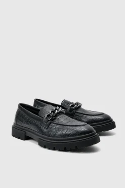 Pu Loafer With Chunky Chain Detail In Black