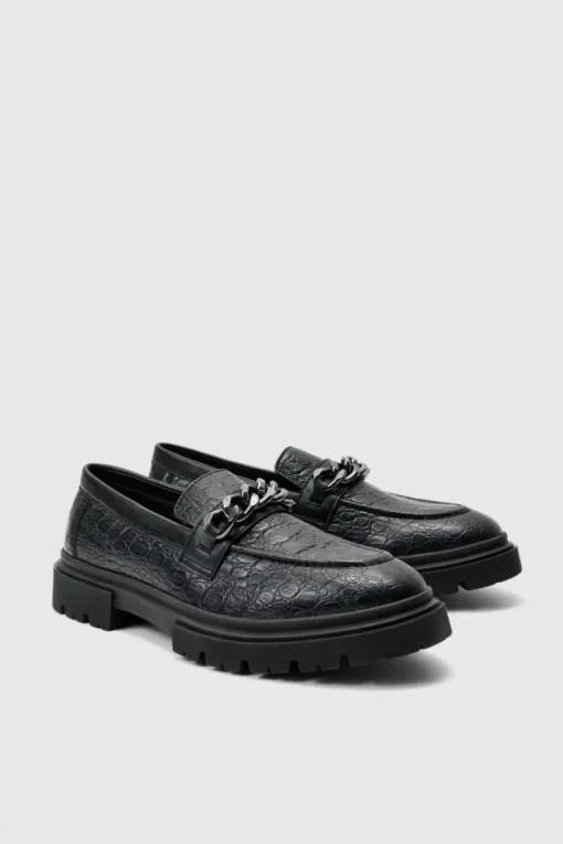 Pu Loafer With Chunky Chain Detail In Black