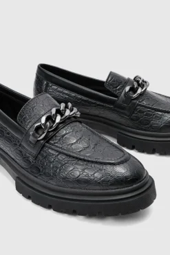 Pu Loafer With Chunky Chain Detail In Black