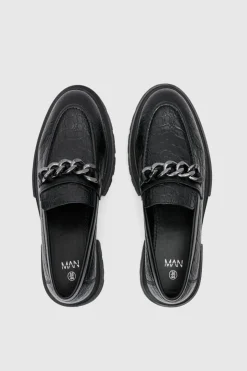 Pu Loafer With Chunky Chain Detail In Black