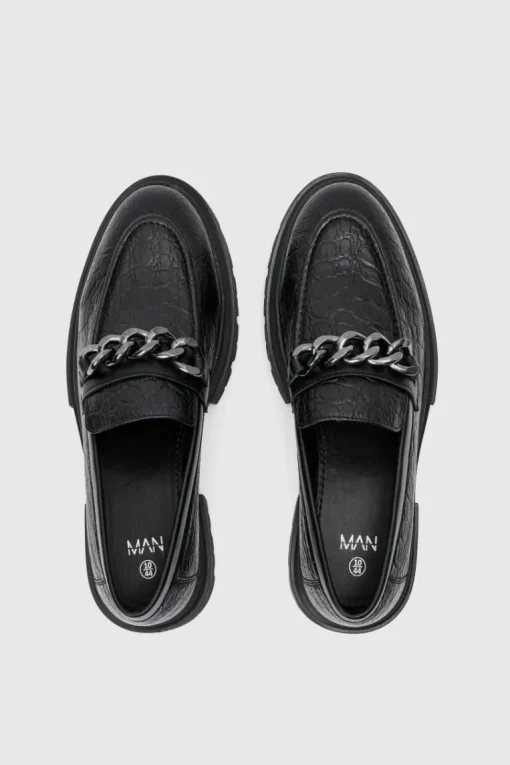 Pu Loafer With Chunky Chain Detail In Black