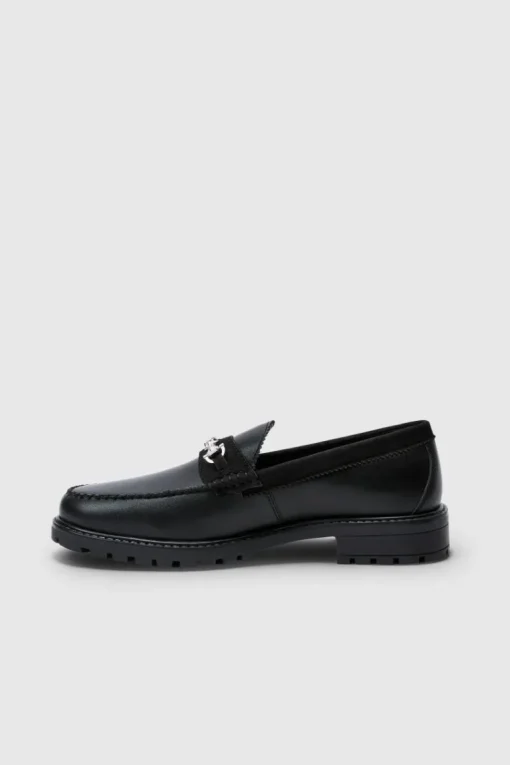 PU Loafer With Contrast Faux Suede Panel In Black