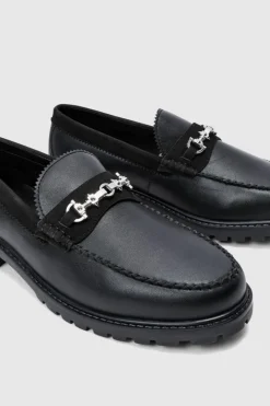 PU Loafer With Contrast Faux Suede Panel In Black