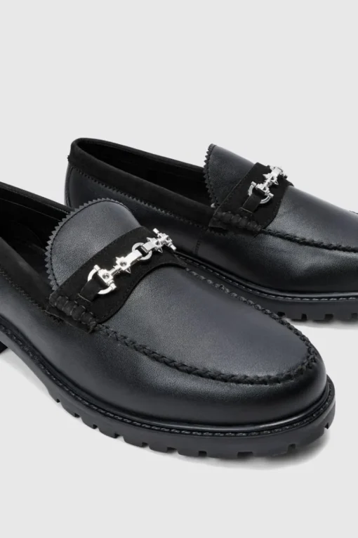 PU Loafer With Contrast Faux Suede Panel In Black