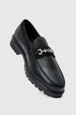 PU Loafer With Contrast Faux Suede Panel In Black
